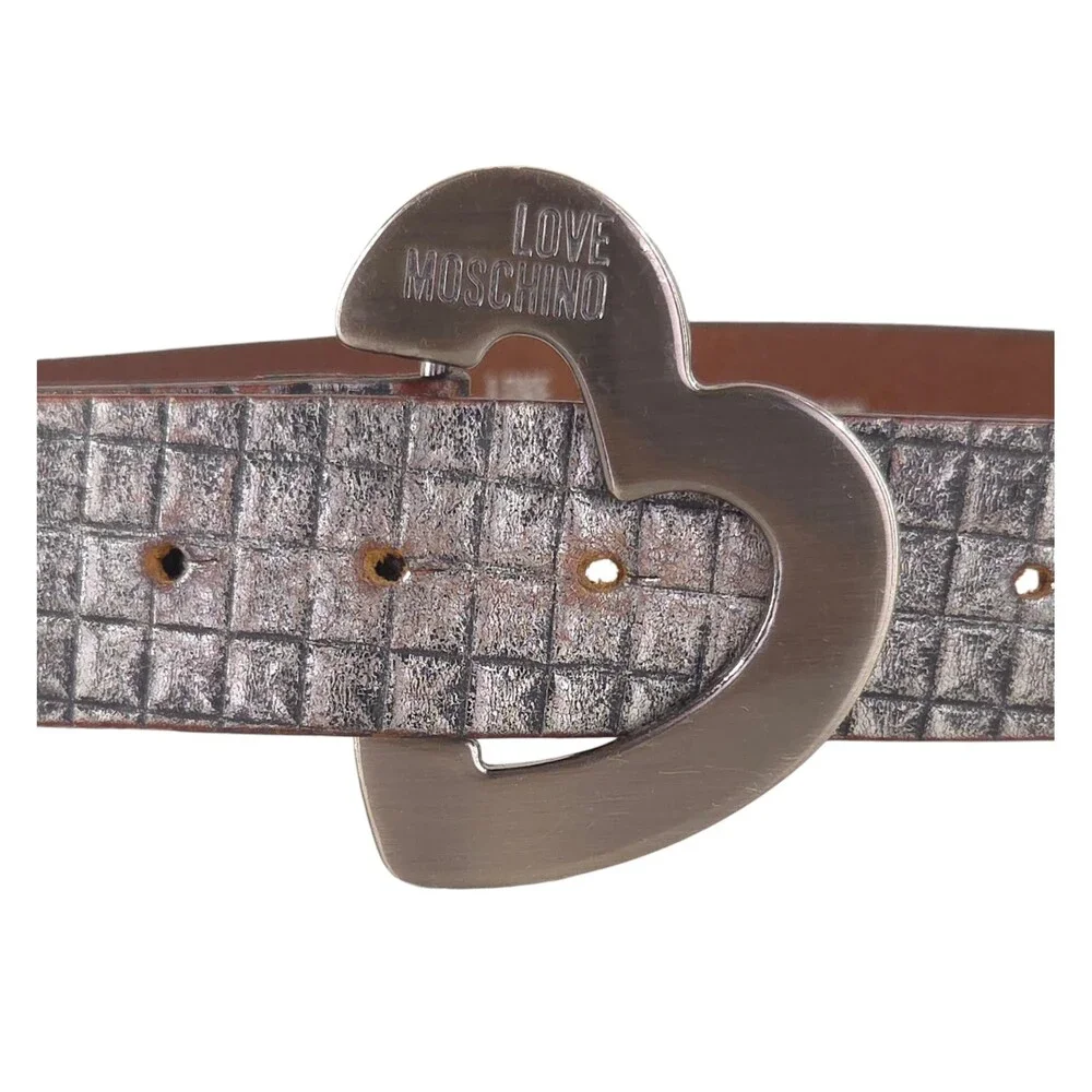 Love Moschino Heart Buckle Belt US L EU 90 Womens Silver Metallic $230